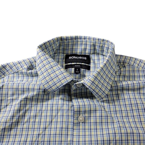 Bonobos Shirt Mens Small Blue Yellow Slim Fit Long Sleeve Button Up Plaid - Picture 1 of 6